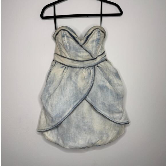 Guess Dresses & Skirts - Denim Mini Dress Strapless Bubble Hem Y2K Party Dress Corset Bustier GUESS